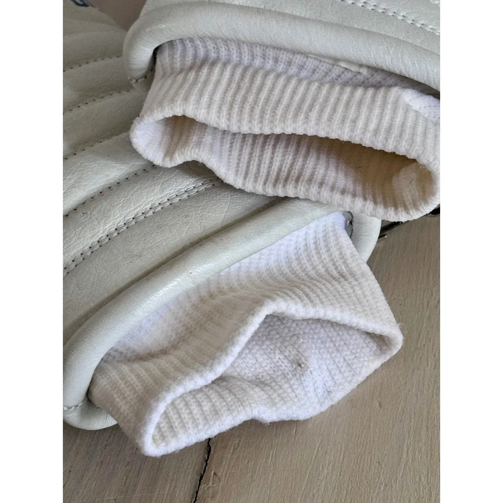 Hotfingers Vintage White Leather Quilted Ski Gloves Winter Snow Ribbed Cuff S